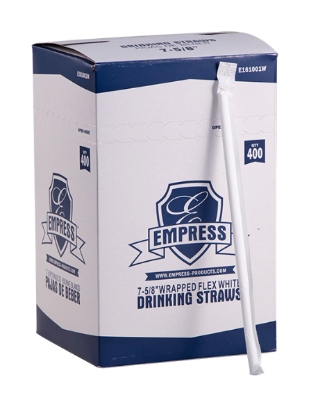 Straw, Wrapped, 7.625" Jumbo, Flex, White - 400ct. 25/CS (E161001W)