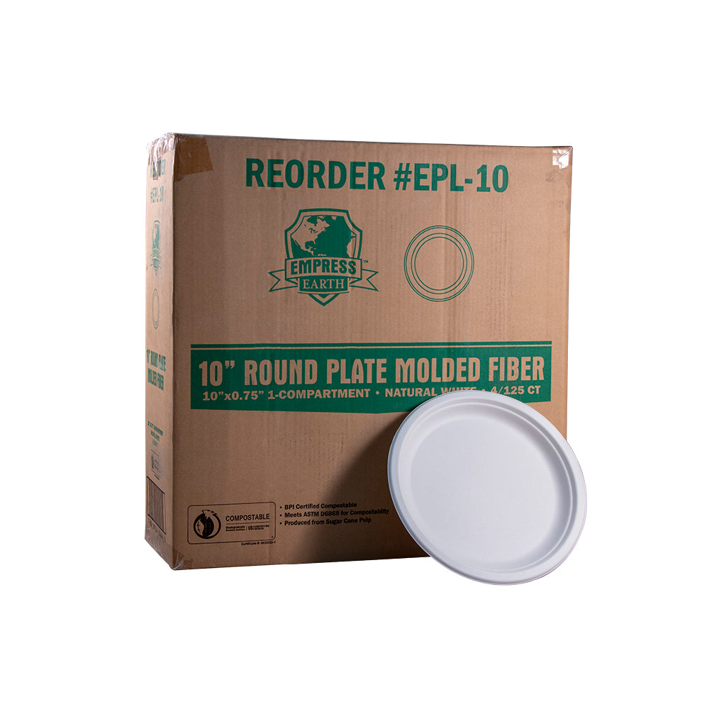 Empress Earth 10" 1-Compartment Natural Bagasse Paper Plate - 125ct. 4/CS (EPL-10-PF)