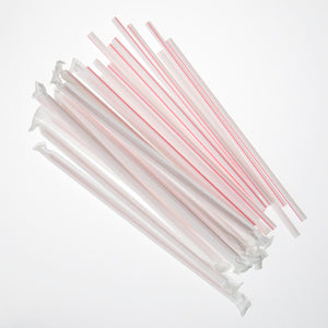 Straw, Wrapped, 7.75" Jumbo, White w/Red Stripe - 500ct. 24/CS (ESJ775RSW)