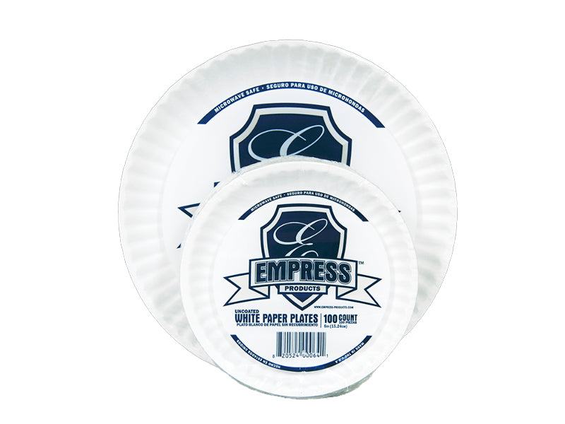 Empress Paper Plate, Uncoated, 6", White - 100ct. 10/CS (E30200)