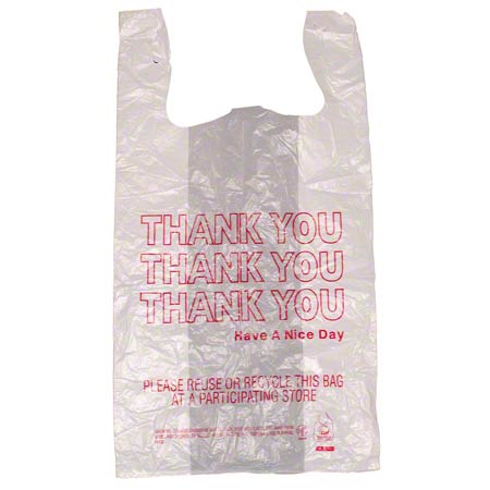 IBS T-Shirt Handle Bag, White, Printed "Thank You", 11" x 6.5" x 20.5", 12MIC - 1000/CS (1367-2099)