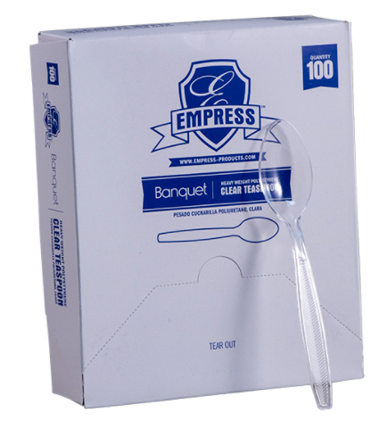 Empress Banquet Plastic Teaspoon, Unwrapped, Clear, Heavy Weight - 100ct. 10/CS (E184002)